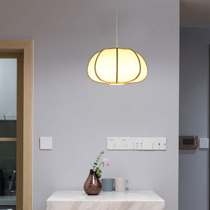 VOFFOV® Bamboo Pumpkin Shape Pendant Light 1 Head Suspended Lighting Fixture, No Bulb