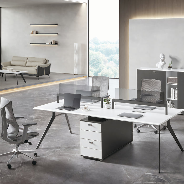 4 Person Benching Workstation with Glass Privacy Panel