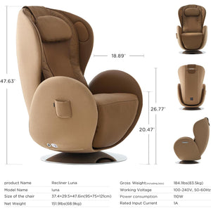 Nouhaus Luna Full Body Massaging Zero-Gravity Leisure Recliner Dark Caramel