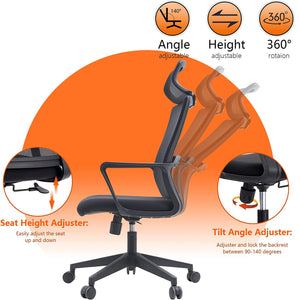 VOFFOV® High Back Ergonomic Chair with Headrest