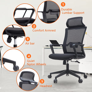 VOFFOV® High Back Ergonomic Chair with Headrest