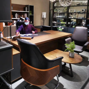 VOFFOV® Office L-Shape Executive Desk with 2 Side Tables