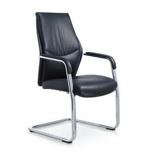 VOFFOV® Faux Leather Visitors Chair with Padded Arms&Sled Base Black