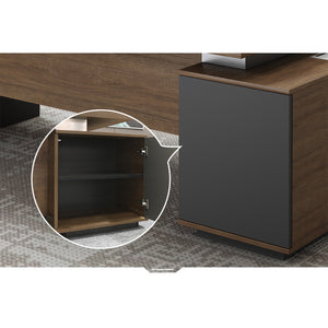 VOFFOV® Office L-Shape Executive Desk with 2 Side Tables